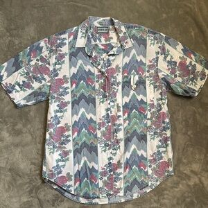 Vintage Blue and Green Casual Button Down Shirt